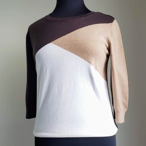 LOFT Tan, Cream & Brown Block Color Sweater